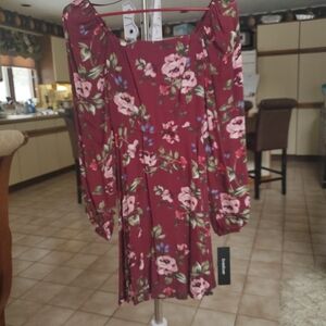 bebe Maroon Floral Long Sleeve Dress